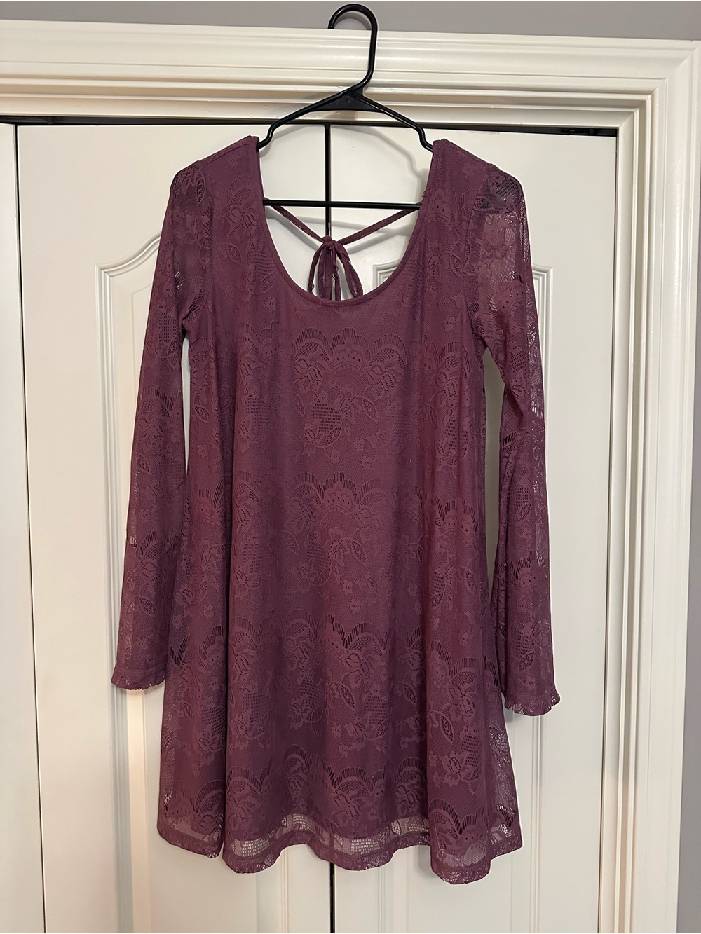 Altar'd State Mauve Lace Long Sleeve Swing Dress